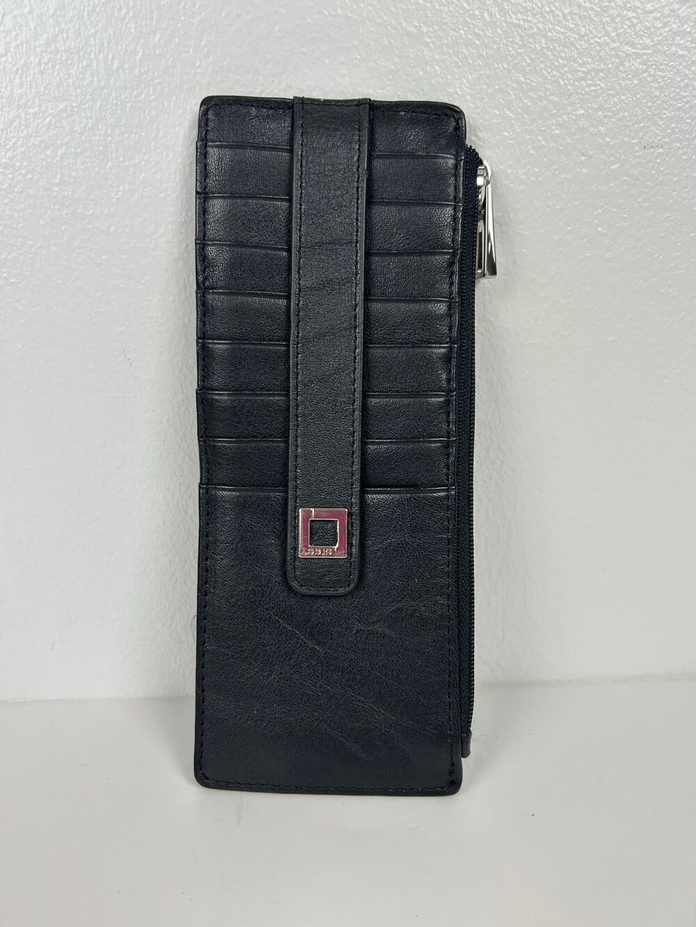 Lodis Black Genuine Leather Women's Long Card Wallet w/ Zipper